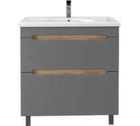 Тумба с раковиной RUVANN AQVI 70 + Como 70 в ванную напольная Графит софт, дуб вотан Т.AQVI.П-70НР-KIT-COM