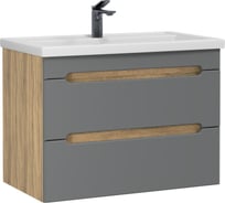 Тумба с раковиной RUVANN AQVI 70 + Фостер 70 в ванную подвесная Графит софт, дуб вотан Т.AQVI.П-70ПР-KIT-FOS