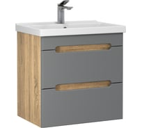 Тумба с раковиной RUVANN AQVI 60 + Фест 60 в ванную подвесная Графит софт, дуб вотан Т.AQVI.П-60ПР-KIT-FES