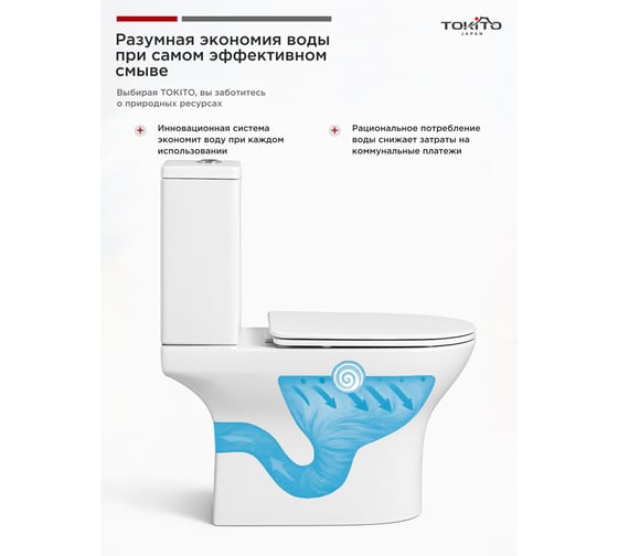 Напольный унитаз-компакт Tokito TATSUMAKI KUMA Торнадо, безободковый, с микролифтом, TOK-TATSUMAKI-KUM