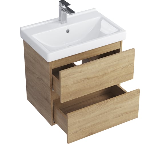 Тумба с раковиной RUVANN GUSTO 60 + Фест 60 в ванную подвесная Т.GUSTO.П-60П-KIT-FES