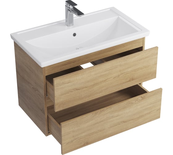 Тумба с раковиной RUVANN GUSTO 80 + Фостер 80 в ванную подвесная Т.GUSTO.П-80П-KIT-FOS