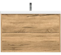 Тумба с раковиной RUVANN RINNI 80 + Фостер 80 в ванную подвесная Дуб вотан Т.RINNI.ДВ-80П-KIT-FOS