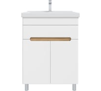 Тумба с раковиной RUVANN NIKA 60 + Фест 60 в ванную напольная Белая, дуб вотан T.NIKA-BV.П-60Н-KIT-FES