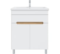 Тумба с раковиной RUVANN NIKA 70 + Como 70 в ванную напольная Белая, дуб вотан T.NIKA-BV.П-70Н-KIT-COM