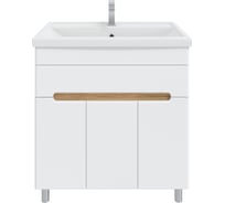 Тумба с раковиной RUVANN NIKA 80 + Фостер 80 в ванную напольная Белая, дуб вотан T.NIKA-BV.П-80Н-KIT-FOS