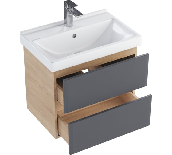 Тумба с раковиной RUVANN GLORY 60 + Фест 60 в ванную подвесная Т.GLORY.П-60П-KIT-FES