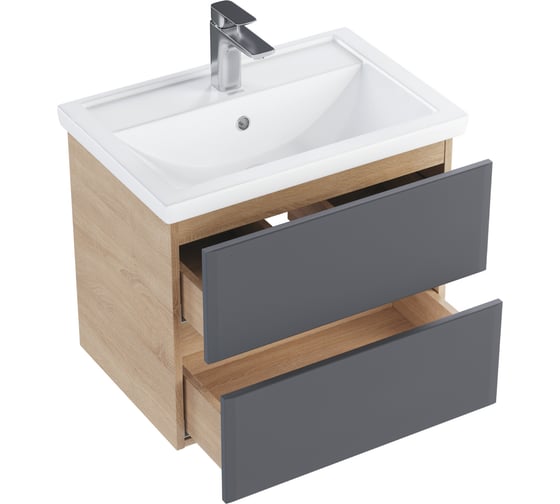 Тумба с раковиной RUVANN GLORY 60 + Фостер 60 в ванную подвесная Т.GLORY.П-60П-KIT-FOS