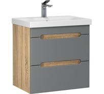 Тумба RUVANN с раковиной AQVI 50 + Moduo 50 в ванную подвесная Графит софт, дуб вотан Т.AQVI.П-50ПР-KIT-MOD
