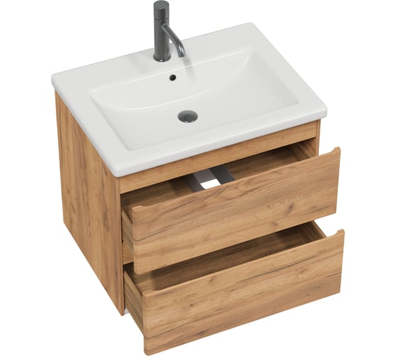 Тумба с раковиной RUVANN STELLO 60 + Como 60 в ванную, подвесная, грей Т.STELLO-GK.П-60П-KIT-COM