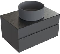 Комплект RAVAL: тумба подвесная DECENT 80 антрацит + раковина накладная Aqueduto ESPIRAL круглая D400, серый матовый AQDRAVSETDE130