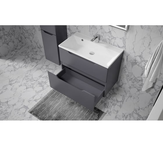 Тумба подвесная с раковиной RAVAL Wector 80.2 см, из МДФ, серая, черная, с ящиками прямоугольная в современном стиле RAVSET008