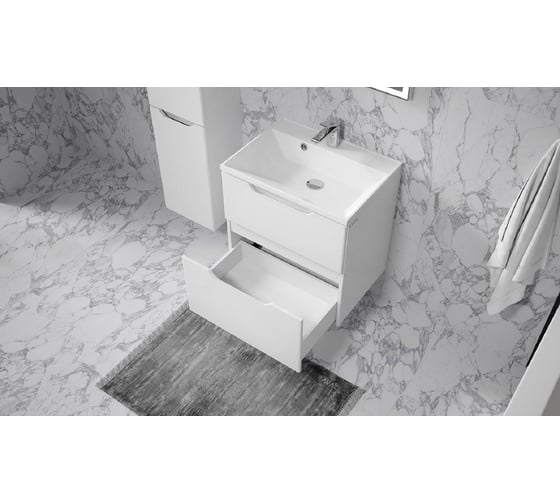 Тумба подвесная с раковиной RAVAL Wector 60.3 см, из МДФ, с ящиками, белая, прямоугольная в современном стиле RAVSET009
