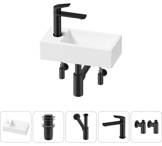Комплект Wellsee 5 в 1 Lavinia Boho Bathroom Sink накладная/подвесная раковина 40x20 см 20216006R 1