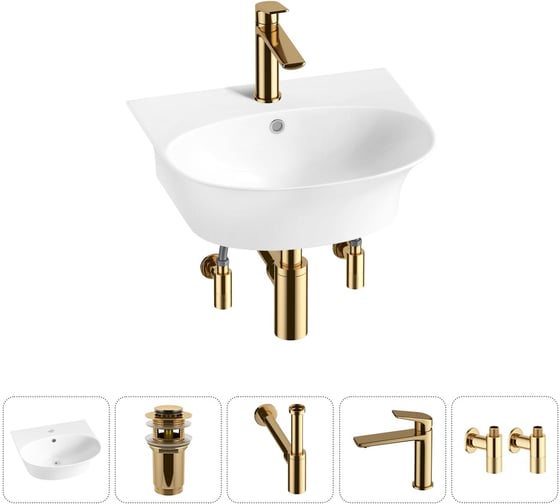 Комплект Wellsee 5 в 1 Lavinia Boho Bathroom Sink накладная/подвесная раковина 46x41 см 20216679R 1