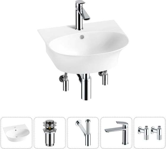 Комплект Wellsee 5 в 1 Lavinia Boho Bathroom Sink накладная/подвесная раковина 46x41 см 20216677R