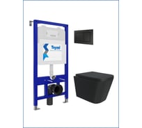 Комплект Готовое решение: Инсталляция Aina 52 + клавиша смыва Aina черная + подвесной унитаз с микролифтом Helmi черный + крепеж Teymi T70794 ЦБ-00272602