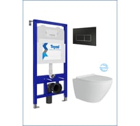 Инсталляция с унитазом комплект 5 в 1 Teymi унитаз подвесной безободковый торнадо Lina Pro Vortex кнопка черная / хром F14452 ЦБ-00272590