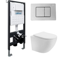 Комплект подвесной унитаз ABBER Bequem AC1100T белый с инсталляцией AC0105 и кнопкой AC0120 хром AC1100T-AC0105-AC0120