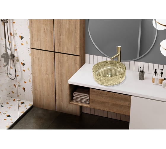 Раковина накладная ABBER стеклянная Glas золото AK2301GG