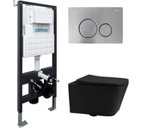 Комплект подвесной унитаз ABBER Rechteck AC1201MB черный матовый с инсталляцией AC0105 и кнопкой AC0121MCH матовый хром AC1201MB-AC0105-AC0121MCH