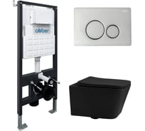Комплект подвесной унитаз ABBER Rechteck AC1201MB черный матовый с инсталляцией AC0105 и кнопкой AC0121 хром AC1201MB-AC0105-AC0121