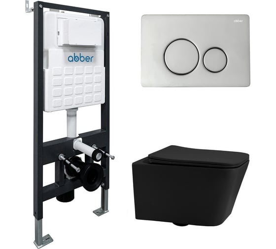 Комплект подвесной унитаз ABBER Rechteck AC1201MB черный матовый с инсталляцией AC0105 и кнопкой AC0121 хром AC1201MB-AC0105-AC0121 1