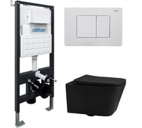 Комплект подвесной унитаз ABBER Rechteck AC1201MB черный матовый с инсталляцией AC0105 и кнопкой AC0120MW белая матовая AC1201MB-AC0105-AC0120MW