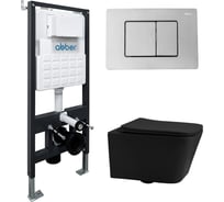 Комплект подвесной унитаз ABBER Rechteck AC1201MB черный матовый с инсталляцией AC0105 и кнопкой AC0120 хром AC1201MB-AC0105-AC0120