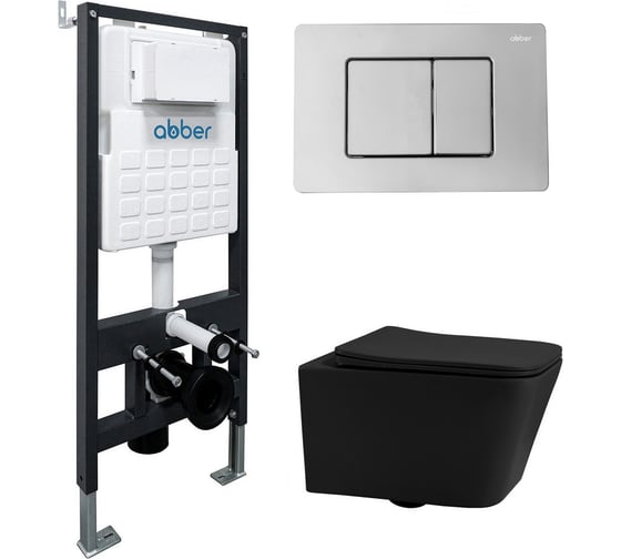 Комплект подвесной унитаз ABBER Rechteck AC1201MB черный матовый с инсталляцией AC0105 и кнопкой AC0120 хром AC1201MB-AC0105-AC0120 1