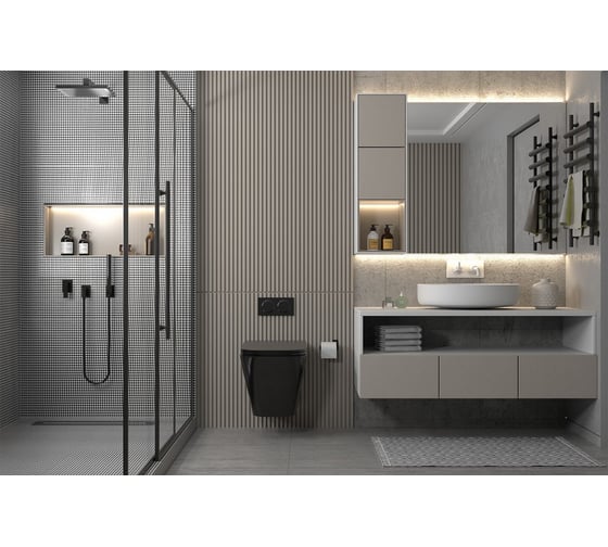 Комплект подвесной унитаз ABBER Rechteck AC1201MB черный матовый с инсталляцией AC0105 и кнопкой AC0120 хром AC1201MB-AC0105-AC0120