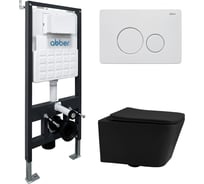 Комплект подвесной унитаз ABBER Rechteck AC1201MB черный матовый с инсталляцией AC0105 и кнопкой AC0121MW белая матовая AC1201MB-AC0105-AC0121MW