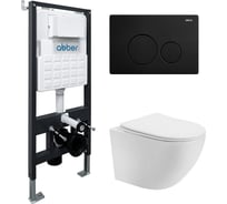 Комплект подвесной унитаз ABBER Bequem AC1100T белый с инсталляцией AC0105 и кнопкой AC0121MB черный матовый AC1100T-AC0105-AC0121MB