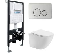 Комплект подвесной унитаз ABBER Bequem AC1100T белый с инсталляцией AC0105 и кнопкой AC0121 хром AC1100T-AC0105-AC0121