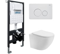 Комплект подвесной унитаз ABBER Bequem AC1100T белый с инсталляцией AC0105 и кнопкой AC0121MW белая матовая AC1100T-AC0105-AC0121MW