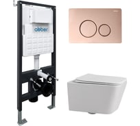 Комплект подвесной унитаз ABBER Rechteck AC1201 белый с инсталляцией AC0105 и кнопкой AC0121RG золото розовое AC1201-AC0105-AC0121RG