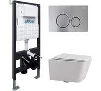 Комплект подвесной унитаз ABBER Rechteck AC1201 белый с инсталляцией AC0105 и кнопкой AC0121MCH матовый хром AC1201-AC0105-AC0121MCH