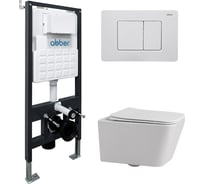 Комплект подвесной унитаз ABBER Rechteck AC1201 белый с инсталляцией AC0105 и кнопкой AC0120MW белая матовая AC1201-AC0105-AC0120MW