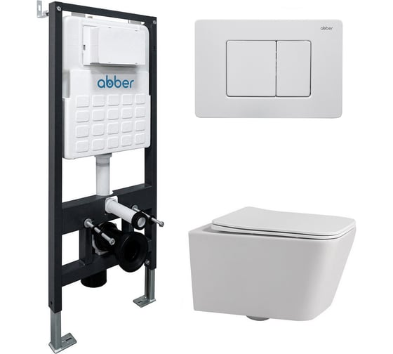 Комплект подвесной унитаз ABBER Rechteck AC1201 белый с инсталляцией AC0105 и кнопкой AC0120MW белая матовая AC1201-AC0105-AC0120MW