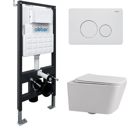 Комплект подвесной унитаз ABBER Rechteck AC1201 белый с инсталляцией AC0105 и кнопкой AC0121MW белая матовая AC1201-AC0105-AC0121MW