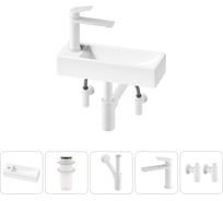 Комплект 5 в 1 Wellsee Bathroom Sink накладная/подвесная раковина 38x14 см, состоит 20215924R