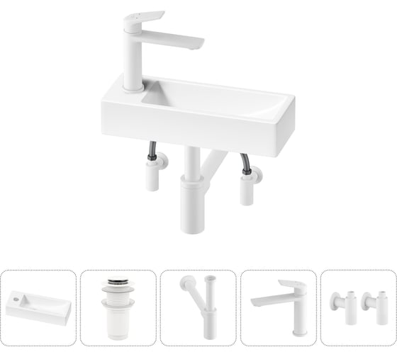 Комплект 5 в 1 Wellsee Bathroom Sink накладная/подвесная раковина 38x14 см, состоит 20215924R