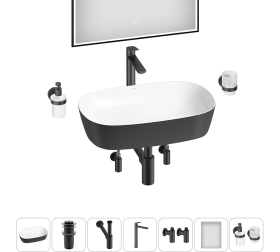 Набор 7 в 1 Wellsee Ground Breaking накладная раковина 61x39 см состоит из 337 20218625R 1