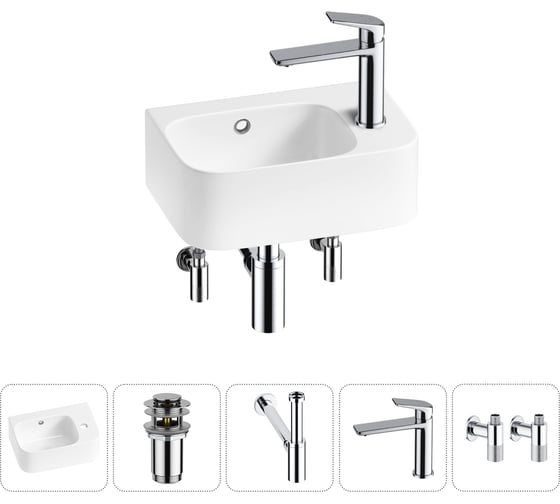 Комплект 5 в 1 Wellsee Bathroom Sink накладная/подвесная раковина 37x25 см состоит 20216565R 1