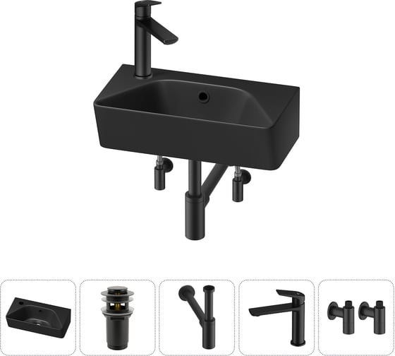 Комплект 5 в 1 Wellsee Bathroom Sink накладная/подвесная раковина 40x22 см состоит 20216467R 1