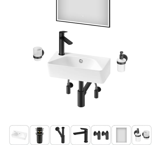 Комплект 7 в 1 Wellsee Bathroom Sink накладная/подвесная раковина 40x22 см состоит 20219812R 1