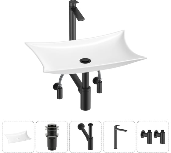 Комплект 5 в 1 Wellsee Bathroom Sink накладная раковина 59x39 см состоит из 3331111 20215300R 1
