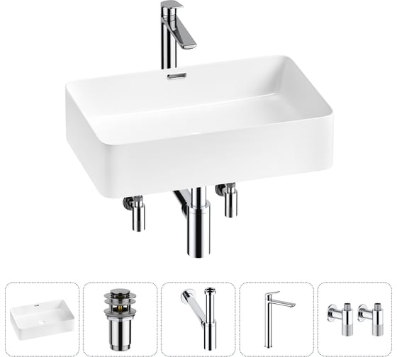 Комплект 5 в 1 Wellsee Bathroom Sink накладная раковина 55x37 см состоит из 3331110 20215235R