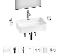 Комплект 7 в 1 Wellsee Bathroom Sink накладная раковина 55x37 см состоит из 3331110 20219333R