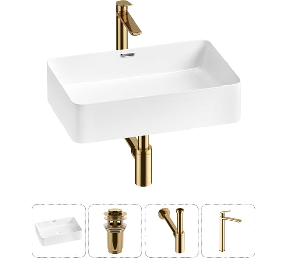 Комплект 4 в 1 Wellsee Bathroom Sink накладная раковина 55x37 см состоит из 3331110 20215233R